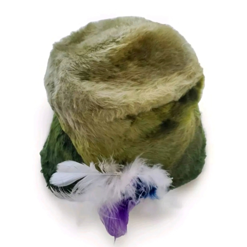 Vintage Women's Hat 1950s Green Feather Livingston Bros Wool Fuzzy Austria Rare